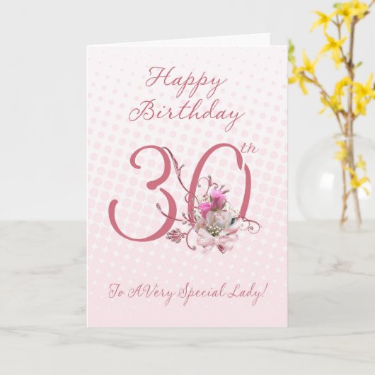 30ste verjaardag Kaart - Roze Rozen - tot een zeer (Gele Bloem)