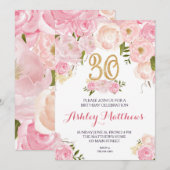 30ste verjaardag: Mooie Florale uitnodiging, Kaart (Voorkant / Achterkant)