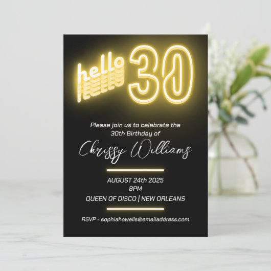 30ste verjaardag Neon Kaart (Staand voorkant)