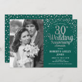 30ste verjaardag - Smaragdgroene zilveren foto Kaart (Voorkant / Achterkant)