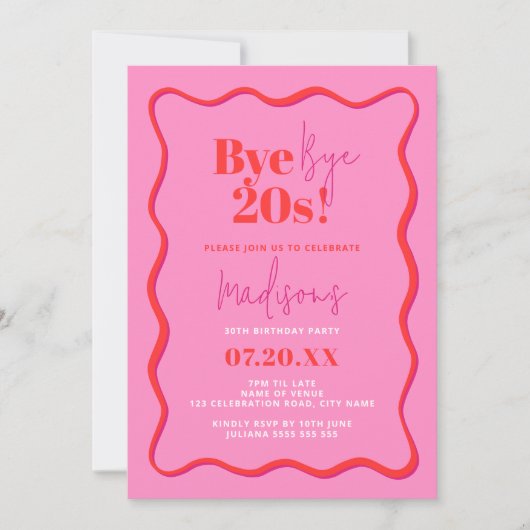 30ste verjaardag Uitnodigen Bye Bye 20s Wavy Borde Kaart (Voorkant)