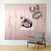 30ste verjaardagsfeest foto roze goud glitters roz wandkleed (In Situ (horizontaal))