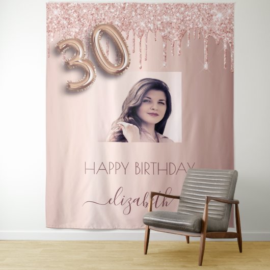 30ste verjaardagsfeest foto roze goud glitters roz wandkleed (In situ)