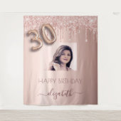 30ste verjaardagsfeest foto roze goud glitters roz wandkleed (Voorkant)