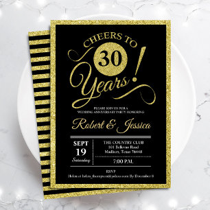 30ste Verjaardagsfeest - Gouden Zwarte Uitnodiging
