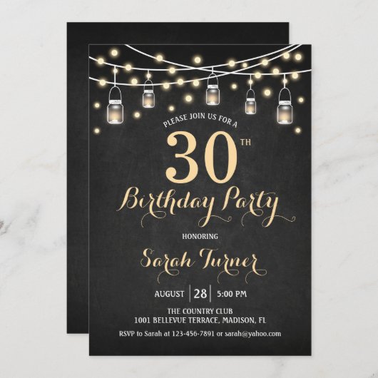 30ste verjaardagsfeestje - Chalkboard Gold Kaart (Voorkant / Achterkant)