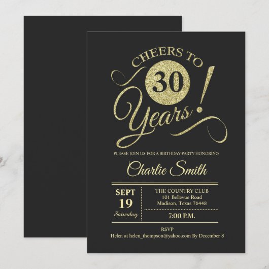 30ste verjaardagsfeestje - Chalkboard Gold Kaart (Voorkant / Achterkant)