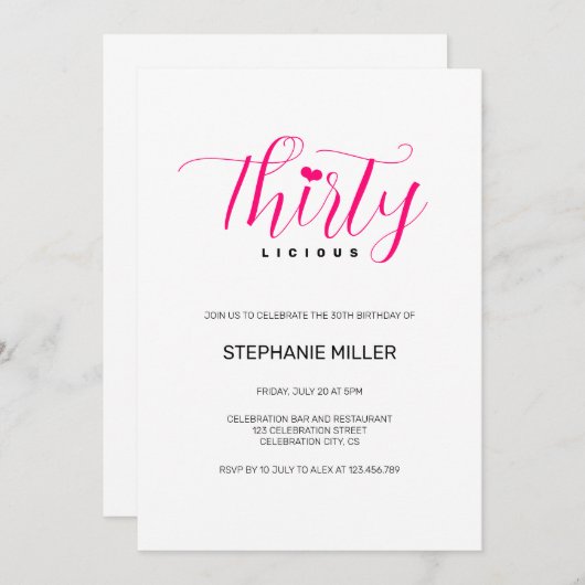 30ste verjaardagsfeestje dertig roze dertiglegaal kaart (Voorkant / Achterkant)