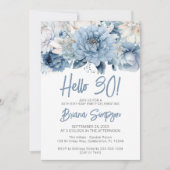 30ste verjaardagsfeestje Dusty Blue Floral Kaart (Voorkant)