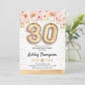 30ste verjaardagsfeestje - gouden ballonnen kaart (Staand voorkant)