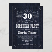30ste verjaardagsfeestje - Navy Wood Pattern Kaart (Voorkant / Achterkant)