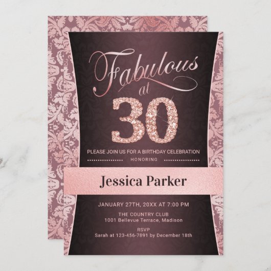 30ste verjaardagsfeestje - Roos Gold Kaart (Voorkant / Achterkant)