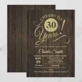 30ste verjaardagsfeestje - rustiek hout goud kaart (Voorkant / Achterkant)