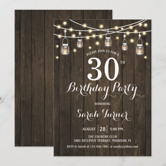 30ste verjaardagsfeestje - rustiek hout kaart (Voorkant / Achterkant)