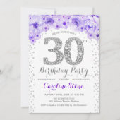 30ste verjaardagsfeestje - wit zilver Paarse Kaart (Voorkant)