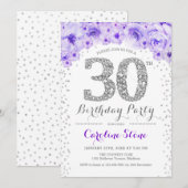 30ste verjaardagsfeestje - wit zilver Paarse Kaart (Voorkant / Achterkant)