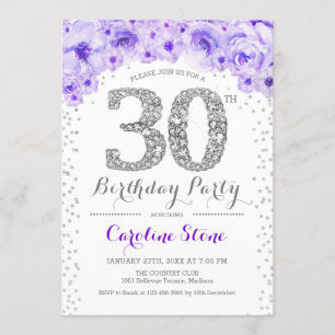 30ste verjaardagsfeestje - wit zilver Paarse Kaart