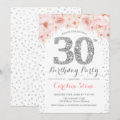 30ste verjaardagsfeestje - wit zilver roze kaart (Voorkant / Achterkant)