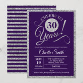 30ste verjaardagsfeestje - zilver Paarse Kaart (Voorkant / Achterkant)
