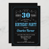 30ste verjaardagsfeestje - Zwart Blauw Kaart (Voorkant / Achterkant)