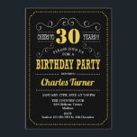 30ste verjaardagsfeestje - Zwart Goud Wit Kaart<br><div class="desc">Uitnodiging voor het 30e verjaardagsfeestje. Elegant zwart,  goud,  wit retro ontwerp met krijtbordpatroon en scriptlettertype. Proost op 30 jaar! Stuur me een bericht als je verder moet worden aangepast.</div>
