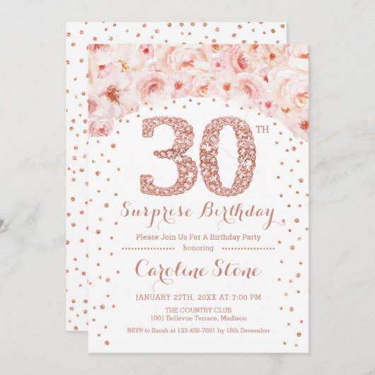 30ste Verrassingsverjaardagsfeestje - White Rose G Kaart (Voorkant / Achterkant)