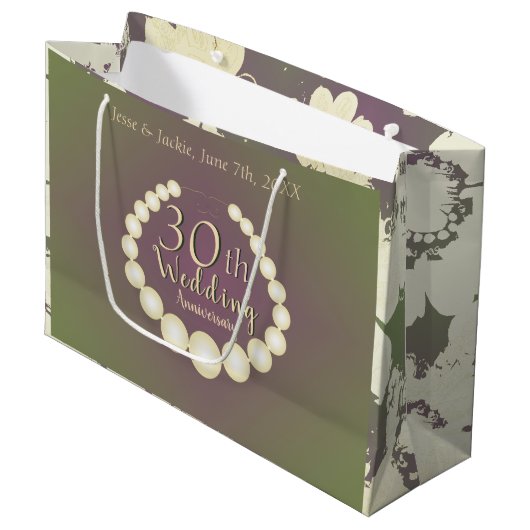 30th/12th Pearl Jubileum Gift Bag Groot Cadeauzakje (Voorkant Gekanteld)