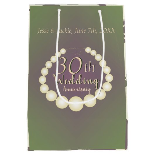 30th/12th Pearl Wedding Jubileum Gift Bag Medium Cadeauzakje (Achterkant)