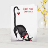 30th Anniversary Cat With Red Heart Kaart (Gele Bloem)