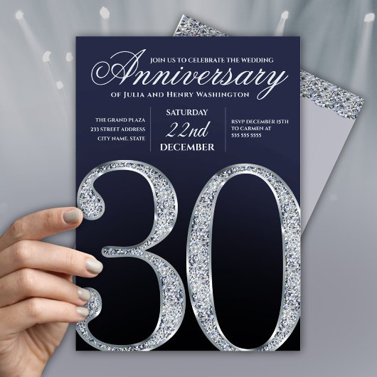 30th Anniversary Diamond Silver Navy Blue Kaart