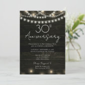 30th Anniversary Feest Roestig Hout Lichtjes Kaart (Staand voorkant)