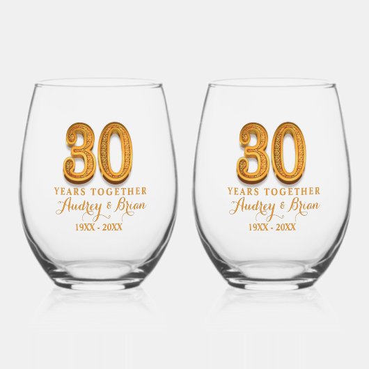 30th Anniversary Personalized Wijnglas Zonder Voet (Voorkant)