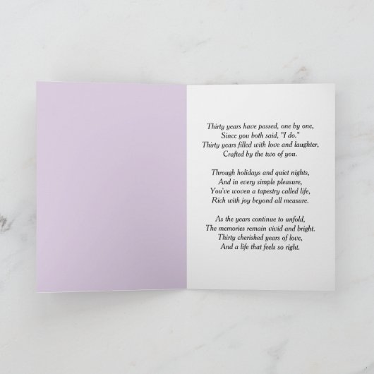 30th Anniversary Scroll Lilacs and Hydrangeas  Kaart (Binnen)