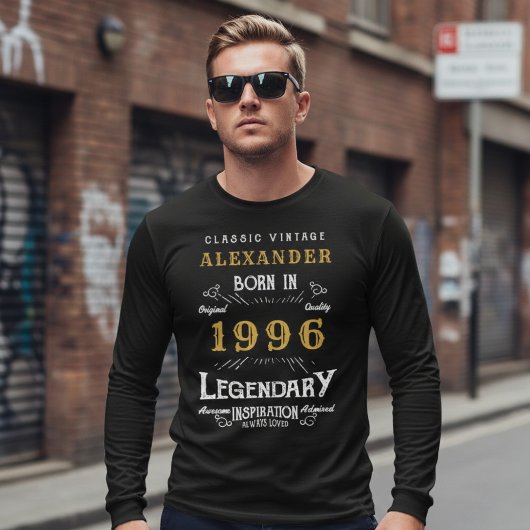 30th Birthday 1996 Add Name Black Gold Legendary T-shirt