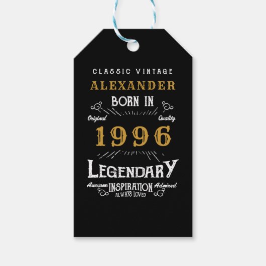 30th Birthday 1996 Add Name Legend Black Gold Cadeaulabel (Voorkant)