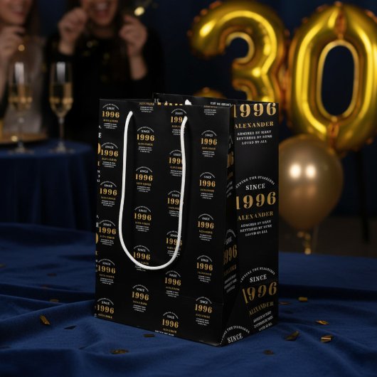 30th Birthday 1996 Black Gold Chic Elegant Medium Cadeauzakje