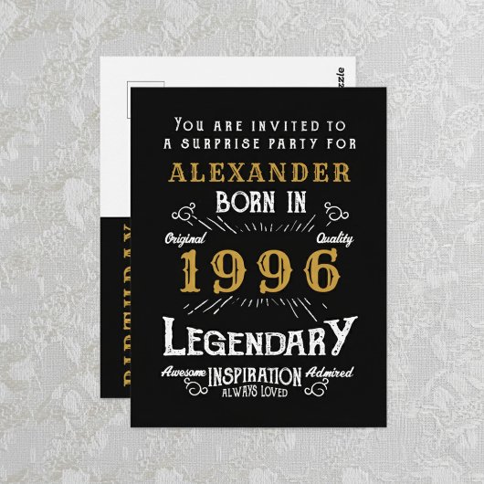 30th Birthday 1996 Black Gold Legend Invitation Briefkaart