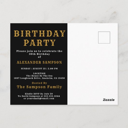 30th Birthday 1996 Black Gold Legend Invitation Briefkaart (Achterkant)