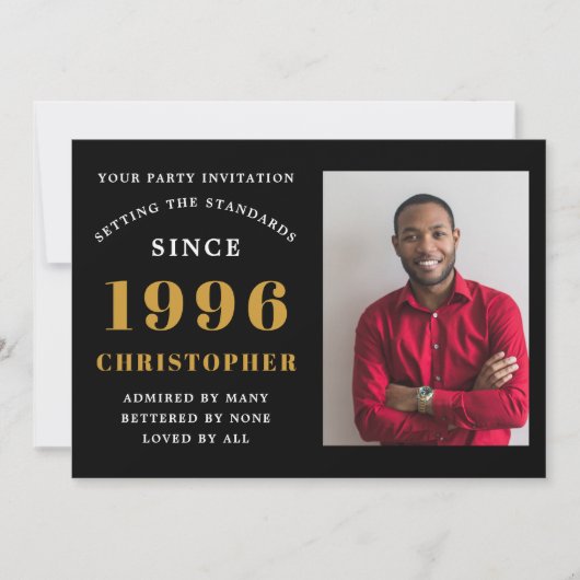 30th Birthday 1996 Black Gold Personalized Photo Kaart (Voorkant)