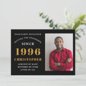 30th Birthday 1996 Black Gold Personalized Photo Kaart (Staand voorkant)