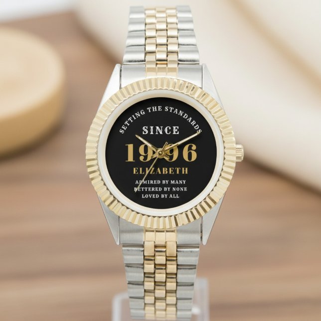 30th Birthday 1996 Elegant Black White Chic Horloge (Born 1996 Birthday watch. Background out of focus.)