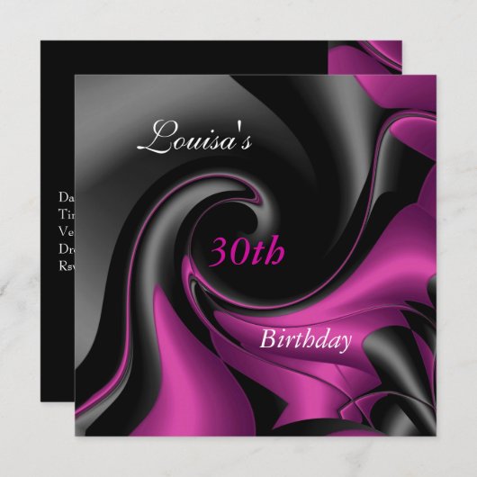 30th Birthday Abstract Black Plum Paars Invite Kaart (Voorkant / Achterkant)