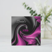 30th Birthday Abstract Black Plum Paars Invite Kaart (Staand voorkant)
