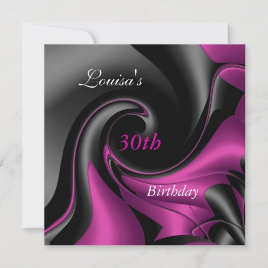 30th Birthday Abstract Black Plum Paars Invite Kaart (Voorkant)