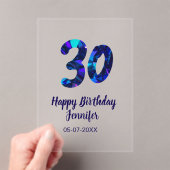 30th birthday add name date year blue sparkle  acryl uitnodigingen (Insitu (Draagbaar))