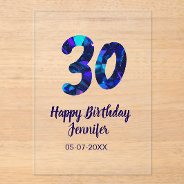30th birthday add name date year blue sparkle  acryl uitnodigingen