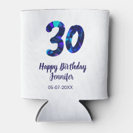 30th birthday add name date year blue sparkle  blikjeskoeler