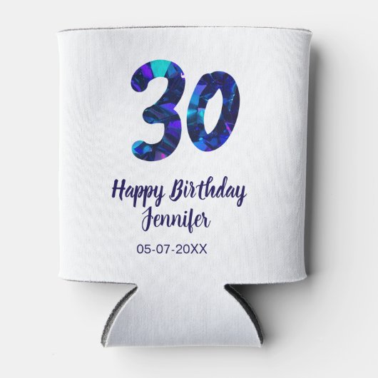 30th birthday add name date year blue sparkle  blikjeskoeler (Voorkant)