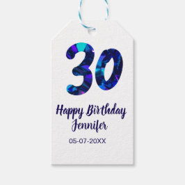 30th birthday add name date year blue sparkle  cadeaulabel