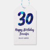 30th birthday add name date year blue sparkle  cadeaulabel (Achterkant)